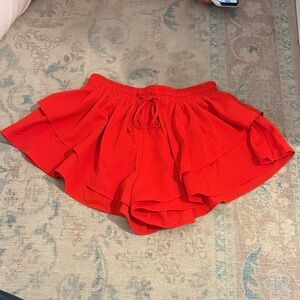 Women's Red Ruffled Skorts